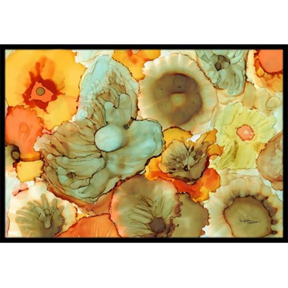 Abstract Flowers Teal & Orange Indoor or Outdoor Mat, 18 x 27 in.