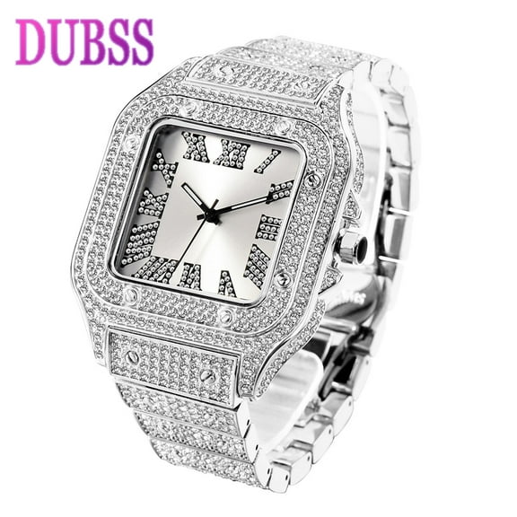 DUBSS SQUARE DIAL VVS Silver white NUMERALS Man ICE OUT WATCH Relogio Masculio