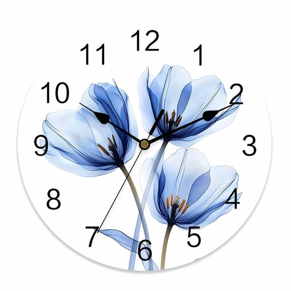 Wall Clock 12 Inch Modern Abstract Tulip Flower Round Silent Decorative Wall Clocks Battery Operated for Living Room Bedroom Kitchen Classroom Decor, Blue,Large
