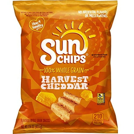 ((Use by:01/Aug/2023))SunChips Harvest Cheddar Flavored Multigrain Snacks  1.5-Ounce (Pack of 64)