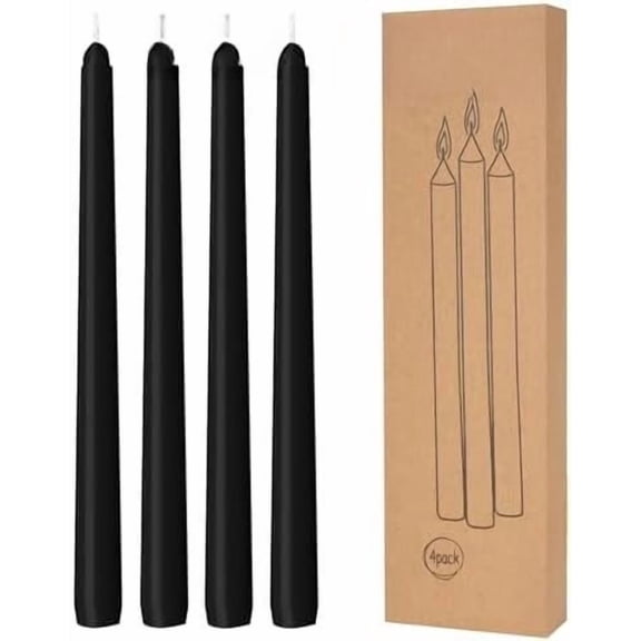 4 Pack Black Taper Candles - Taper Candles 10 Inch Dripless, Smokeless & Unscented - 8 Hours Long Burning - Hand Poured Tall Candlesticks - Ideal for Weddings, Dinner Parties, and Home Decor