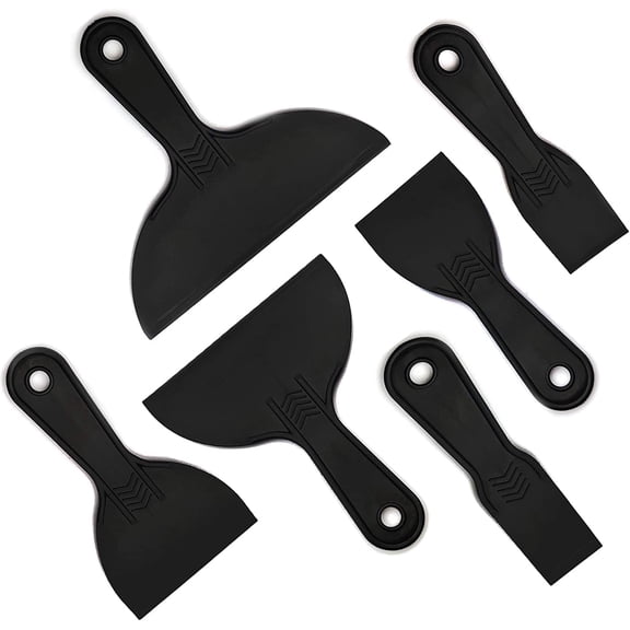 6 Pieces Plastic Putty Knife Set, Wallpaper Scraper, DIY Paint Scrapers Tool for Wallpaper, Patching, Spackling, Decals, Baking, Wall, Car Putty Painting, 1.5/2/3/4/6/8 Inch, Black