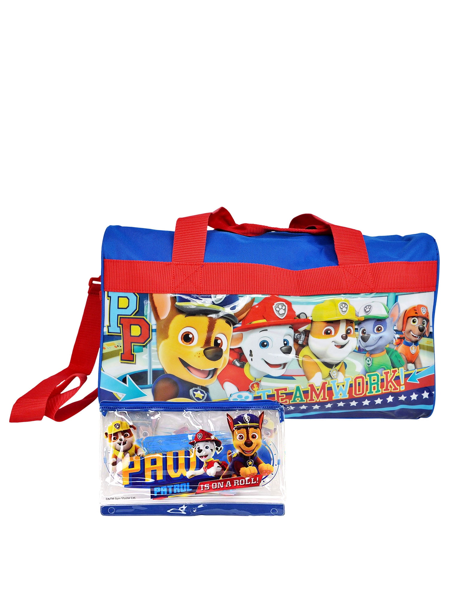 Kids Paw Patrol Duffel 17" Teamwork Chase with Travel Pouch On A Roll 2-Piece Set - Walmart.com