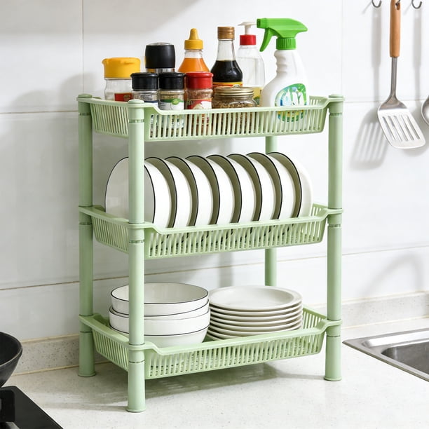 Estante De Almacenamiento De Plástico Estante de almacenamiento verde de 3 niveles para baño, cocina y sala de estar, organizador de escritorio (1 unidad) JASKFLY