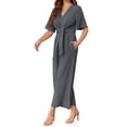 thumbnail image 3 of Summer V-neck Womens Wide Leg Jumpsuits Short Sleeve Tie Knot Front Long Romper, 3 of 6