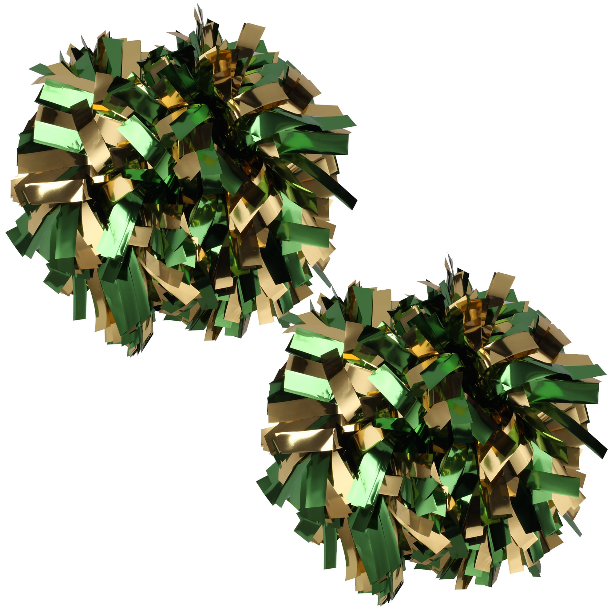 Kelly Green/Gold Cheerleading Pom Poms Metalic Holographic Cheerleader with Baton Handle 6 inch 1 Pair 2 Pieces 