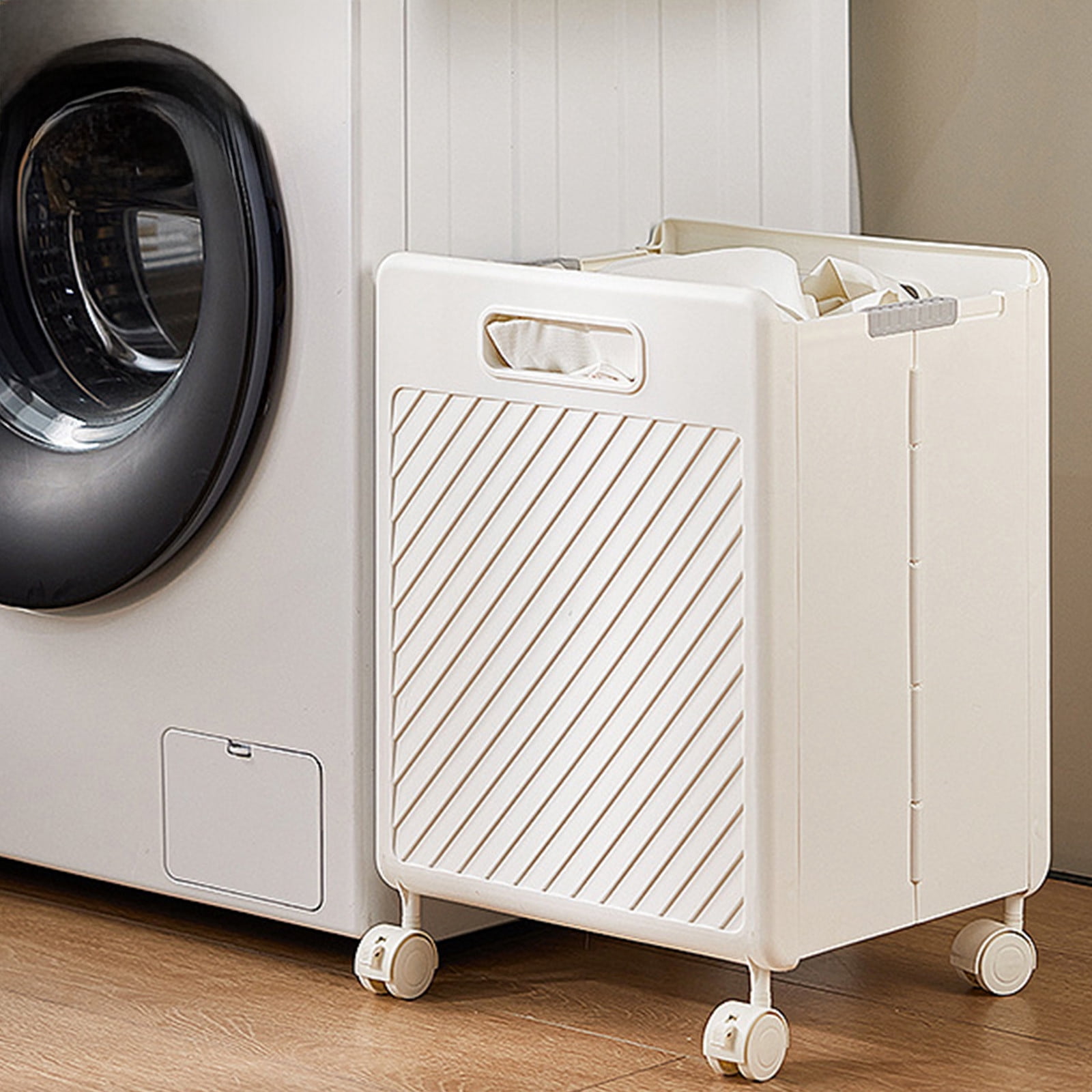 XGFHYJEH Collapsible Laundry Basket with Handles, Plastic Clothes Hamper for Baby Kids Nursery, Freestanding Foldable Laundry Bag, Decorative Storage Container, Folding Big Washing Bin