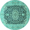 thumbnail image 1 of Ahgly Company Indoor Round Medallion Turquoise Blue Traditional Area Rugs, 6' Round, 1 of 4