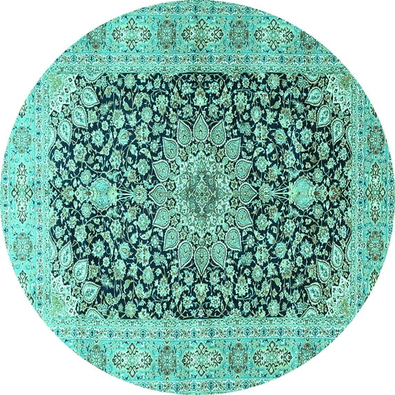 Ahgly Company Indoor Round Medallion Turquoise Blue Traditional Area Rugs, 6' Round