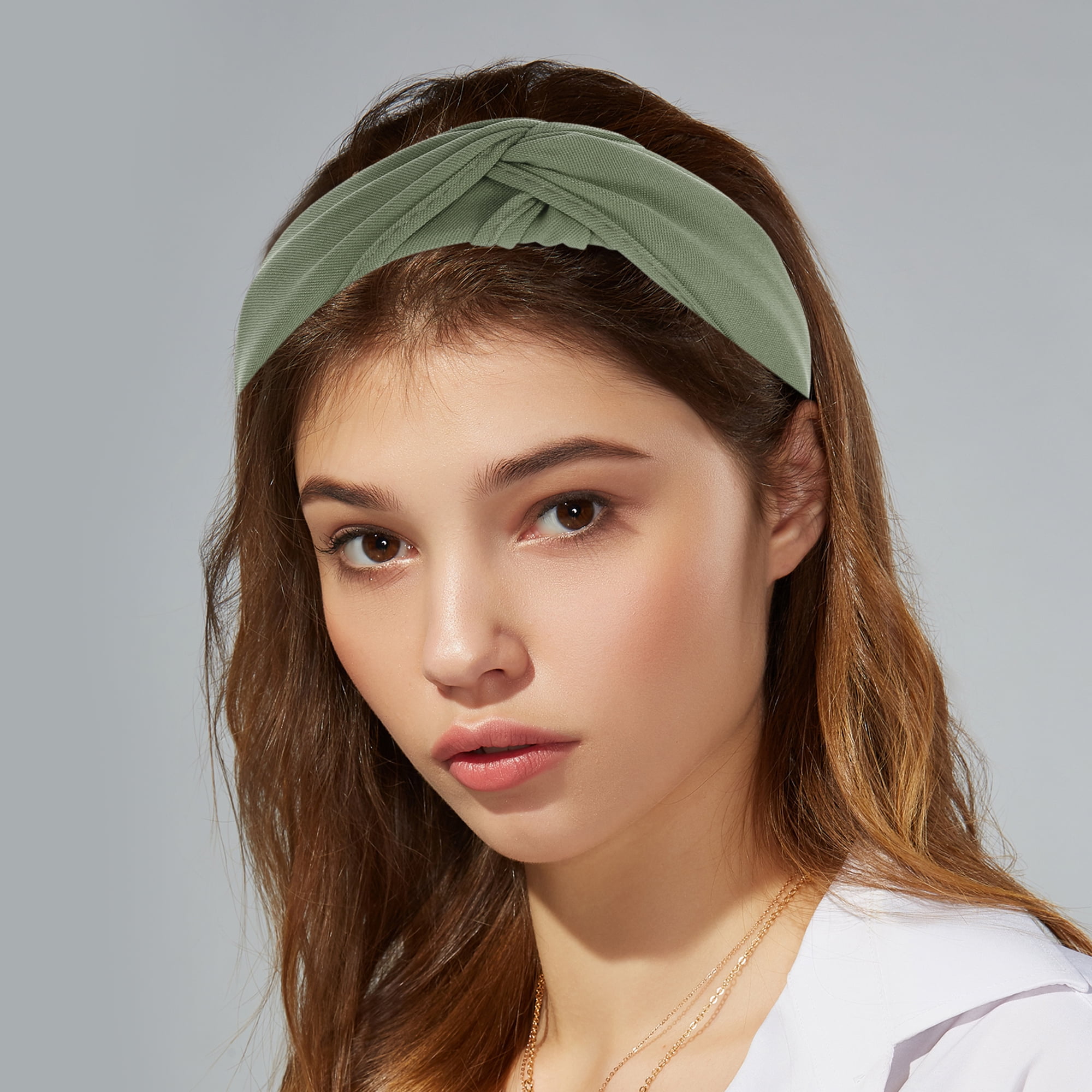 Unique Bargains Satin Knotted Headband Hairband for Women 1.2 Inch Wide Green