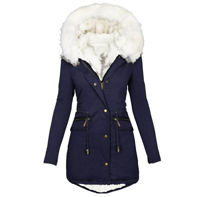 ANOTHER CHOICE Women Winter Parka Coat, Windproof Women Winter Coat Fleece  Lined Long Parka with Faux-Fur Hood