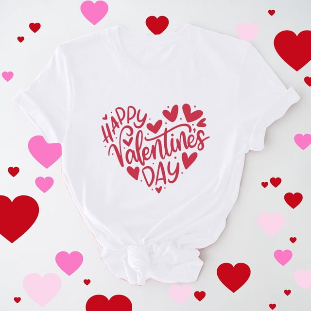 Cadeaux de la Saint-Valentin T-shirt Décontracté à Col Rond Manches Courtes Imprimé Arbre de Noël pour Femmes