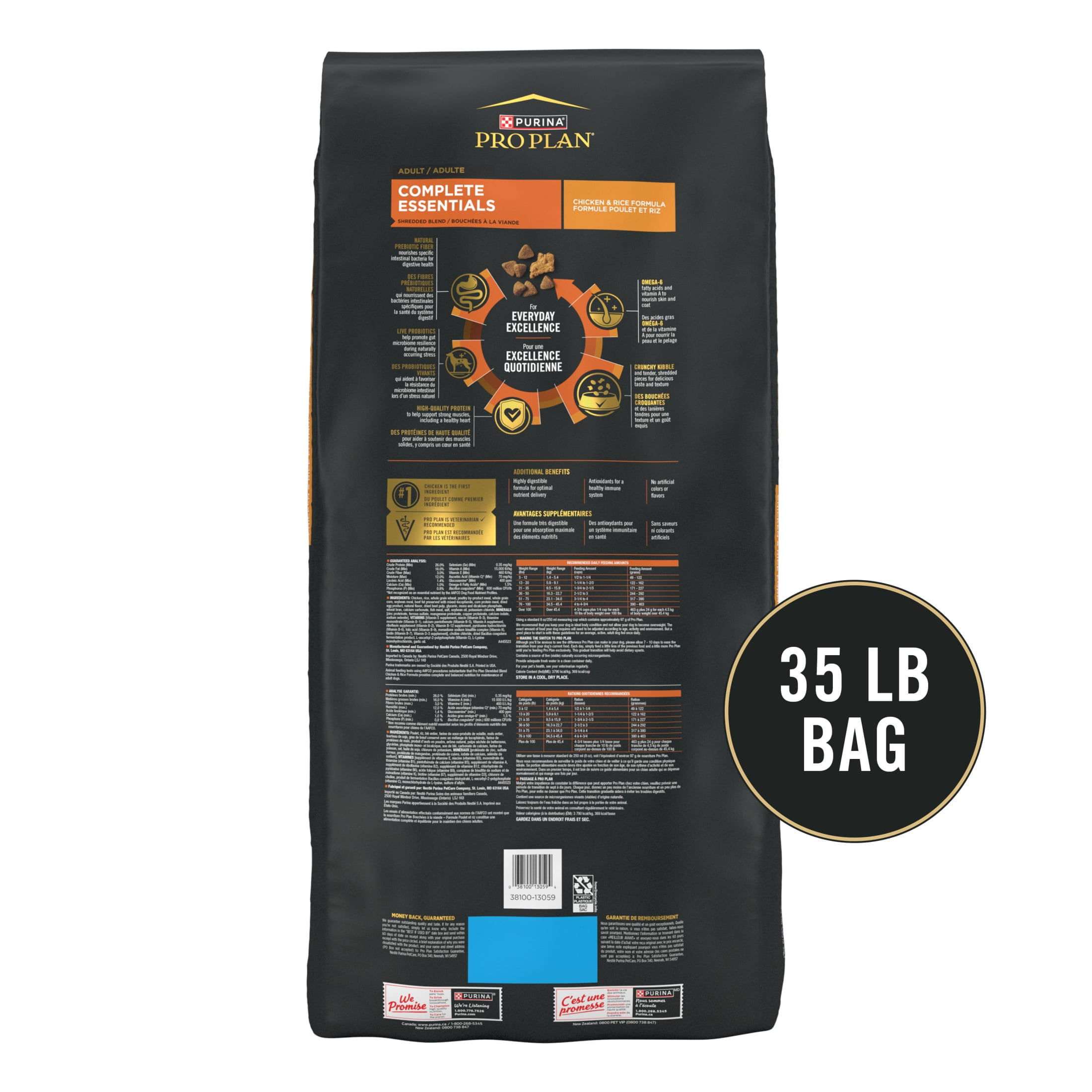 Purina Pro Plan Complete Essentials Shredded Blend Chicken and Rice Dry Dog Food Formula with Probiotics for Dogs, 35 lb Bag