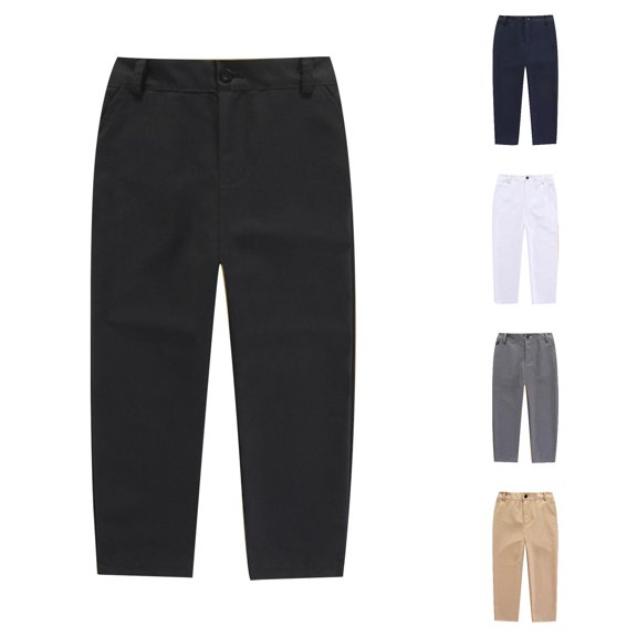 ZXLBBD Boys' Flat Front Dress Pants Adjustable Waist School Uniform formal Pants Solid Color Trousers for Kids Youth Fashion Casual Outdoor,Black,Size 17 Y-18 Y