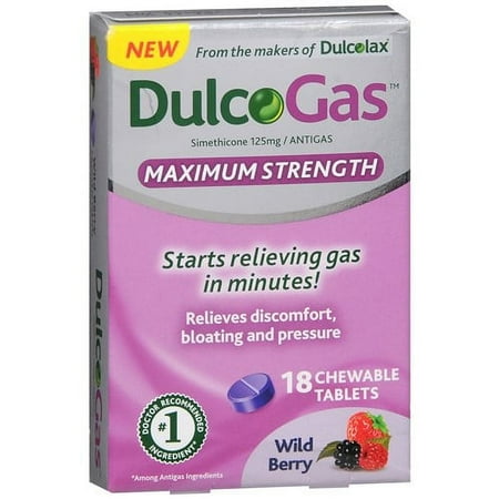 DulcoGas Maximum Strength Tablets, Wild Berry, 18 ea