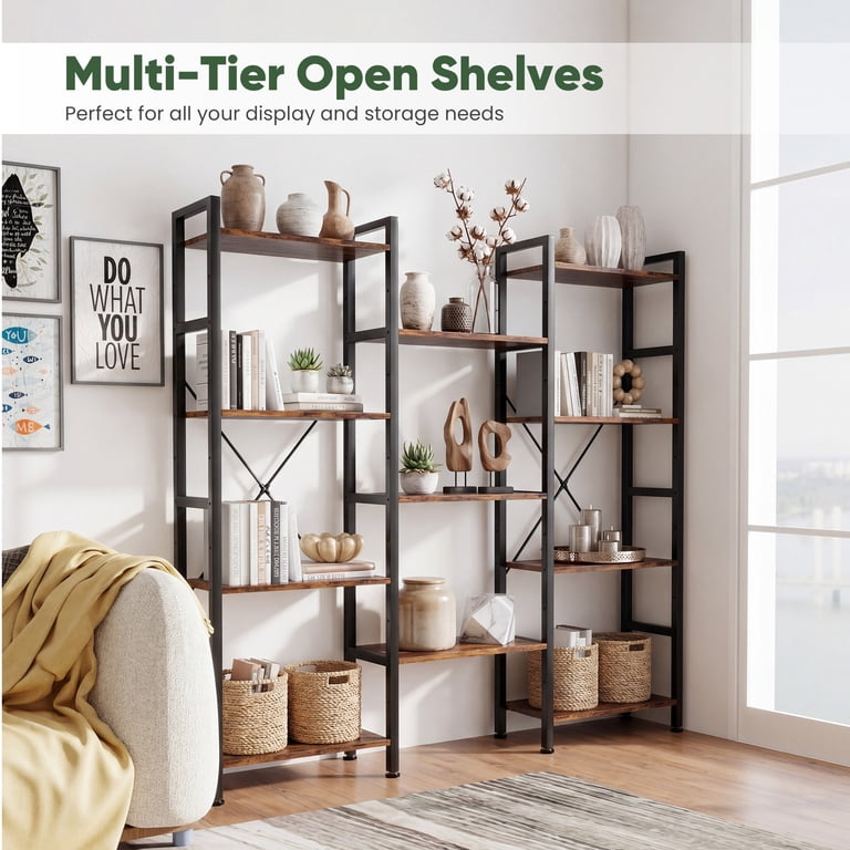 CONCETTA Triple 4-Tier Bookshelf with 12 Shelves, Rust Brown photo 2