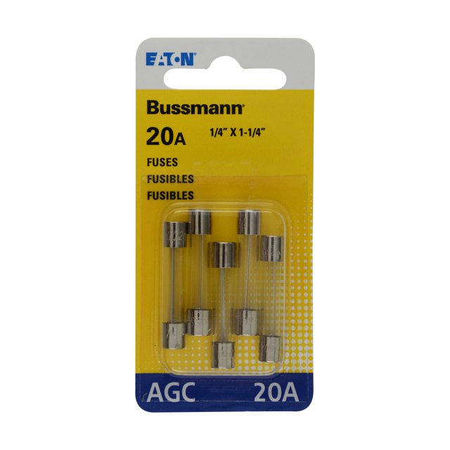 Fusible Bussmann BP/AGC-20 de 20 amperios de acción rápida, color amarillo