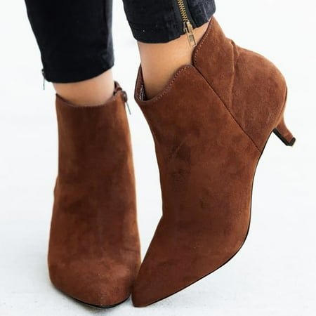 

TiFyTof2ys Women s Leisure Solid Large Size Thin Med Heels Zipper Short Boots Shoes