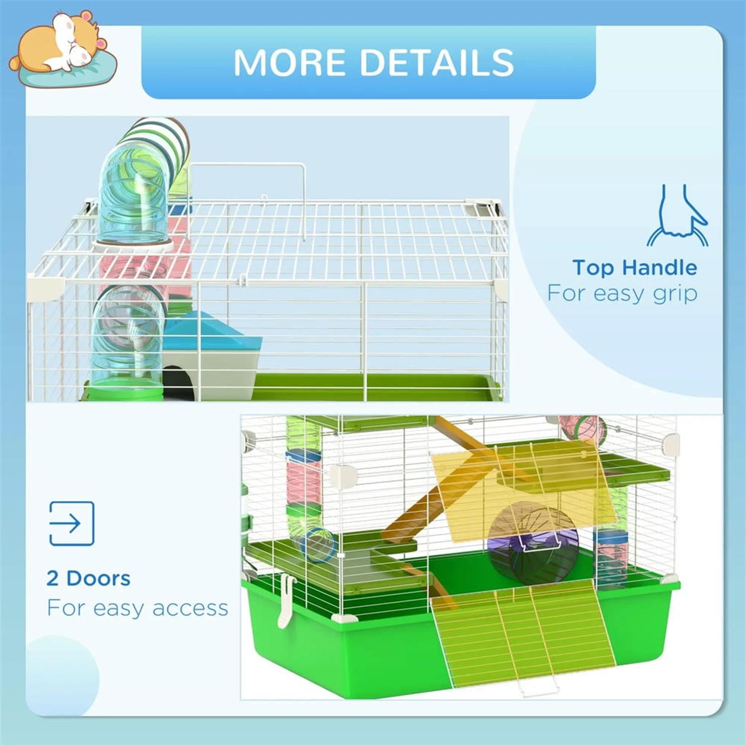 Kadyn 23" 5 Tiers Hamster Cage, Rodent Gerbil Mouse Mice Rat Wire Cage with Exercise Wheels and Water Bottle for Small Animal Habitats, Green