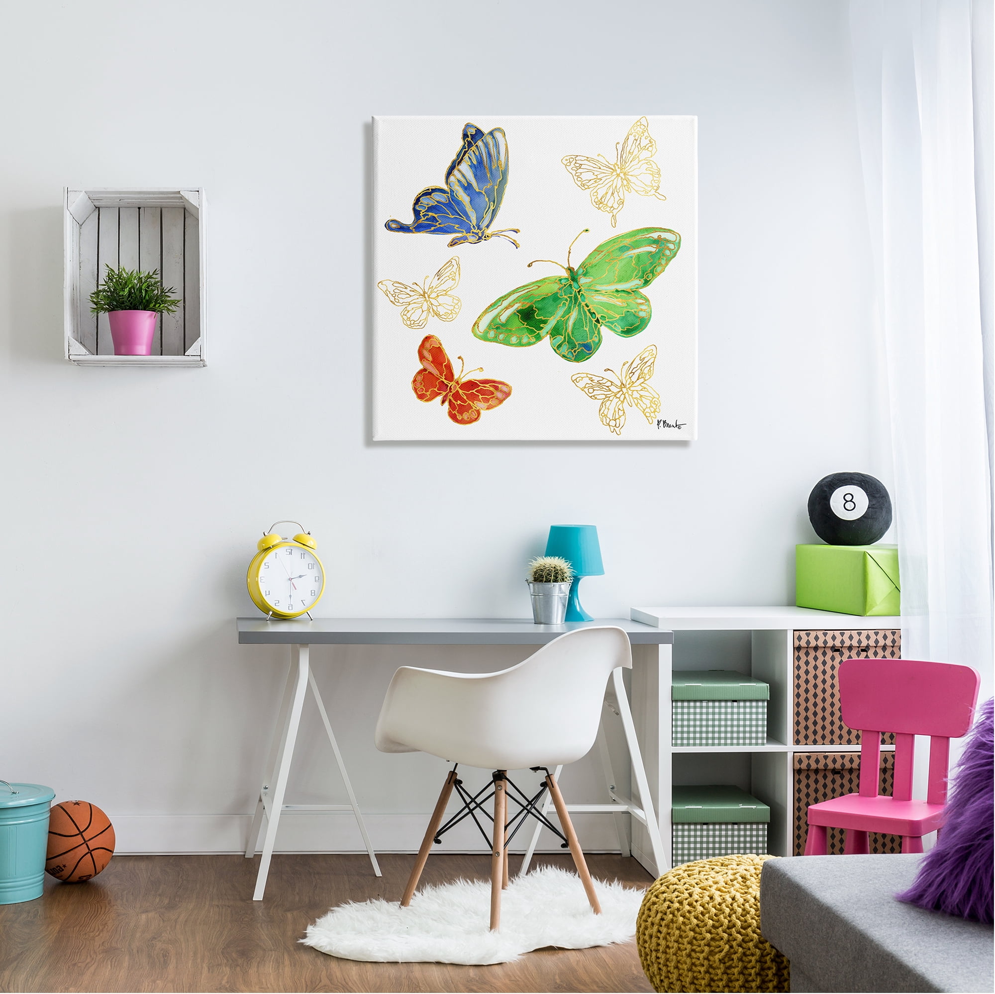 Stupell Industries Butterflies Glam Outline Animals & Insects Painting Gallery Wrapped Canvas Art Print Wall Art, 30 x 30
