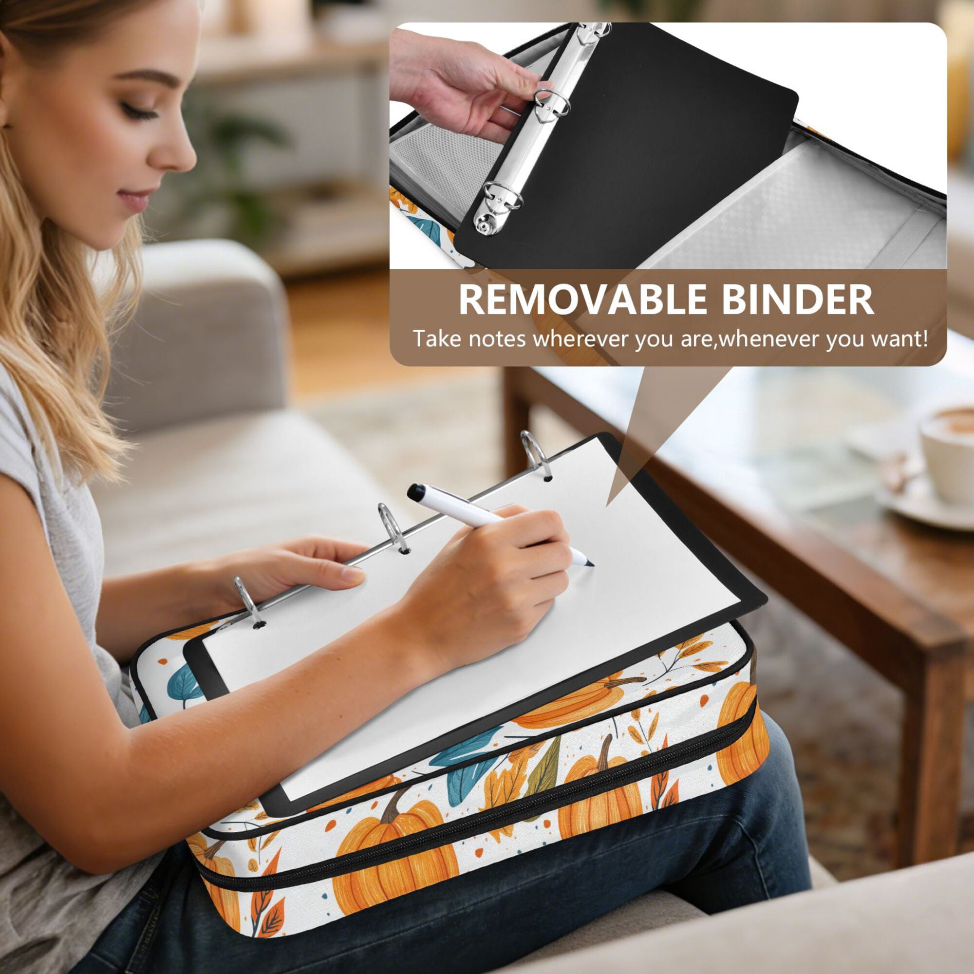 FORMRS Accordion File Folder A4 Size 7-Pocket Expanding Document Organizer Bag with 3 Ring Binder, Pumpkins Pattern