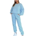 thumbnail image 2 of Fanxing Womens Sweat Suits And Jogger Sets With Pockets Women 2 Piece Sets Tracksuits Green Crewneck Pullover Sweatshirt Outfits Solid Oversized Jogging Pants Valentine's Day Clearance Deals, 2 of 8