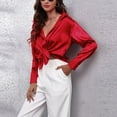 thumbnail image 6 of XFLWAM Silk Button Down Shirts for Women Long Sleeve Lapel Loose Drop Shoulder Satin Blouse Top Red L, 6 of 6