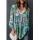 thumbnail image 2 of ABPHQTO Blusa de mujer con cuello de pico en contraste de encaje con estampado tribal azul cielo, 2 of 5