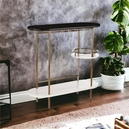 HomeRoots 402550 Metal Bar Cart with Wine Storage, Black & Gold