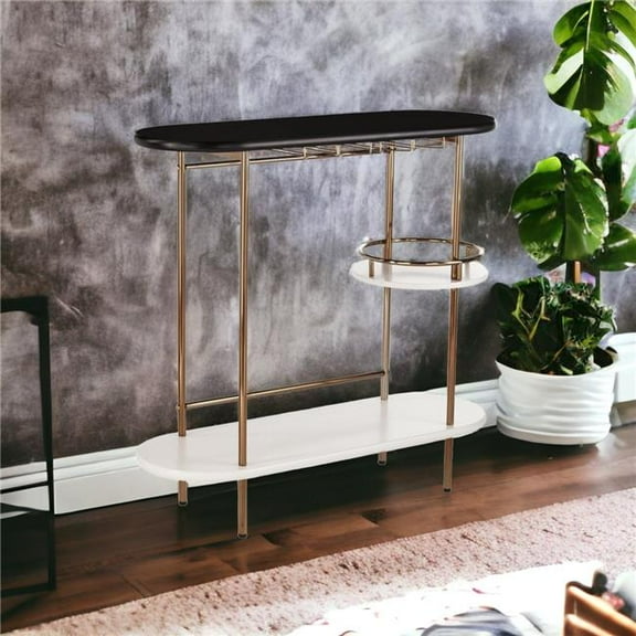 HomeRoots 402550 Metal Bar Cart with Wine Storage, Black & Gold