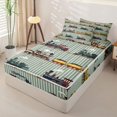 thumbnail image 2 of Manfei Vintage Train Zipper Twin Comforter Sets with Fitted Sheet and 2 Pillowcases,Green Line Pattern Zipper Bedding Set,Polkadot Reversible,4pcs, 2 of 8