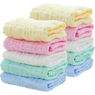 LIUDANZZ Baby Washcloths - Natural Cotton Baby Wipes - Soft Kids Baby Face Towel for Sensitive Skin- Baby Registry as Shower, 5 Pack 9.84x9.84 inches (Multicolored) 