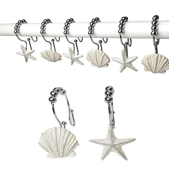 Decorative Shower Curtain Hooks,12 PcsSeashell Double Glide Shower Curtain Hooks