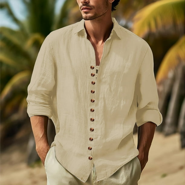 pstuiky hombres de manga larga, Camisa de manga larga con cuello vuelto y botones sólidos para hombre camisetas de hombre xxl