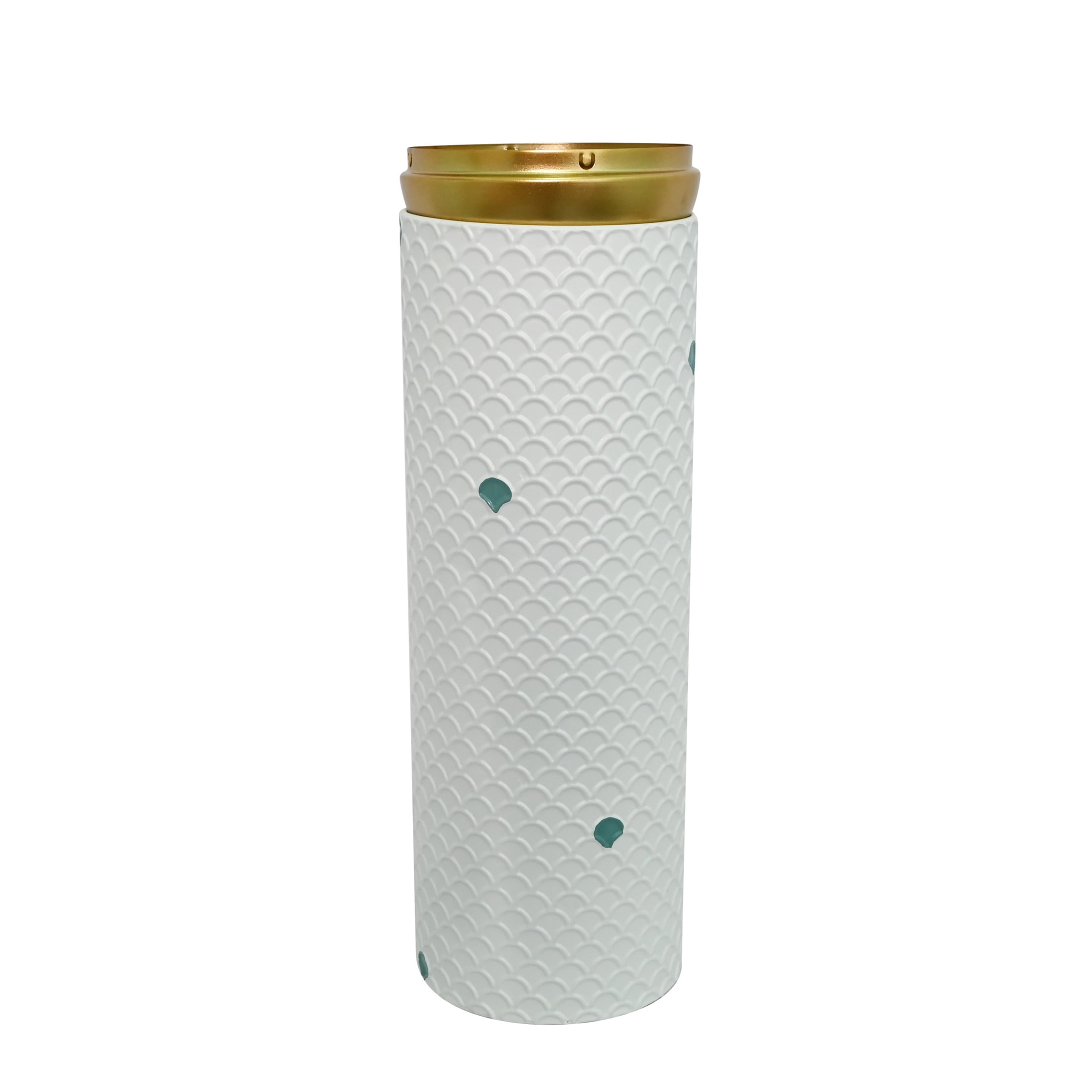 Noble House Set of 3 Decorative Metal Floor Vases, Scallop Pattern Tall Vases, White+Gold