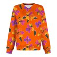 thumbnail image 5 of YueHuiYing Women's Oversized Hoodie - Orange Base with Black Floral Pattern V-Neck Long Sleeve Drop Shoulder with Ribbed Cuffs & Pockets Eye-Catching Top, 5 of 5
