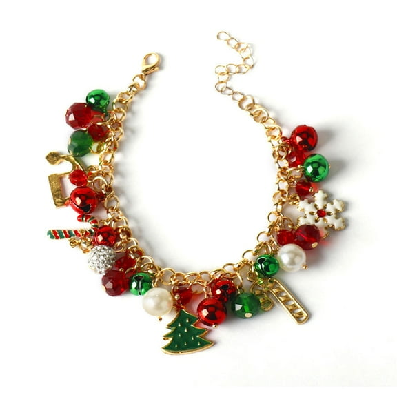 Christmas Bracelet for Women Jingle Bells Snowflake Christmas Tree Charms Crystal Bracelet Festive Party Outfit Jewelry Gifts