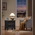 thumbnail image 4 of Farmhouse Nightstand with Charging Station, Rustic Low Night Stand with 2 Drawers, Mid-Century Modern End Table with 4 Square Solid Wood Legs, Small Dresser for Bedroom, Home, Black, 4 of 16