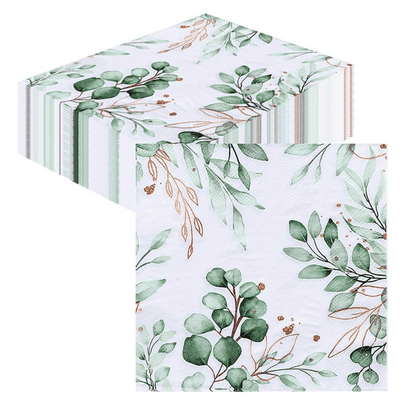 Quality Material Napkins for Dining Experience Enhancers, Greenery Paper Napkins, 80Pcs Absorbent Paper Towels, Decorative Napkins for Spring Celebrations, Eucalyptus Napkins, 6.5 X 6.5 Inch Folded
