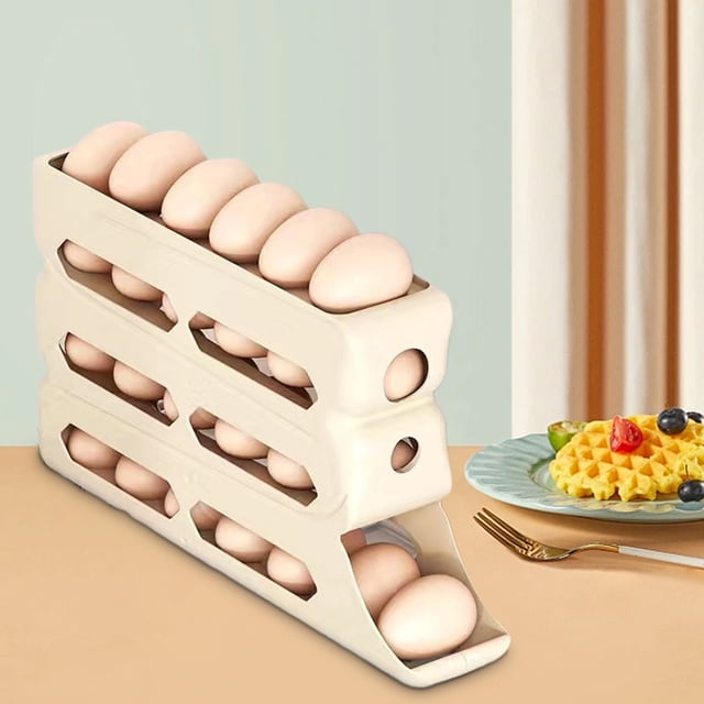 Ovzne Terrace Storage Box Card Storage Box 4 Tiers Eggs For Fridge Auto Rolling Fridge Eggs Organizer Space-Saving Eggs Dispenser 30 Eggs Fridge Eggs Rack Large Capacity Eggs Dispenser Visual Storage