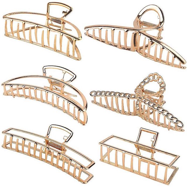 Paquete De 6 Pinzas De Metal Grandes Para El Cabello - Pinzas Para El Cabello Doradas Grandes Antideslizantes De 4 Pulgadas, Pinzas Para El Cabello De Mandíbula Perfectas Para Mujeres Y Pein