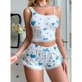 thumbnail image 6 of Women Pajamas Heart Print PJ Set Crop Tops and Shorts Set 2 Piece Lounge Sets Lake Blue M, 6 of 9