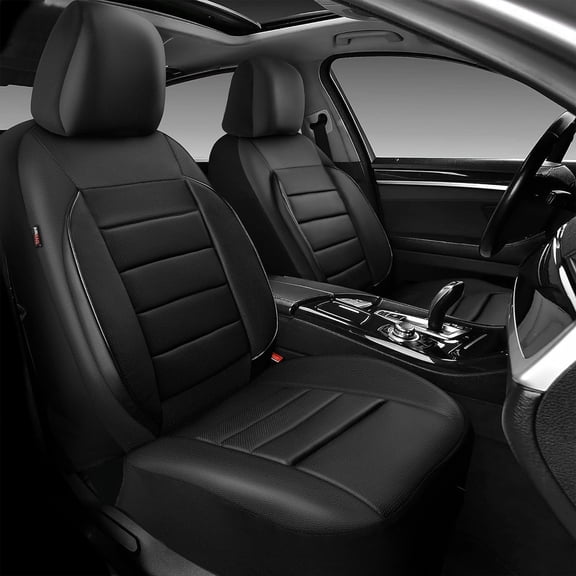 Leather Seat Covers Full Set Universal Water Resistant 3D Foam Back Support, Luxury Comfort Automotive 5 Seat Covers All Season Fit for SUV,Sedan,Van, Airbag Compatible (Pure Black)