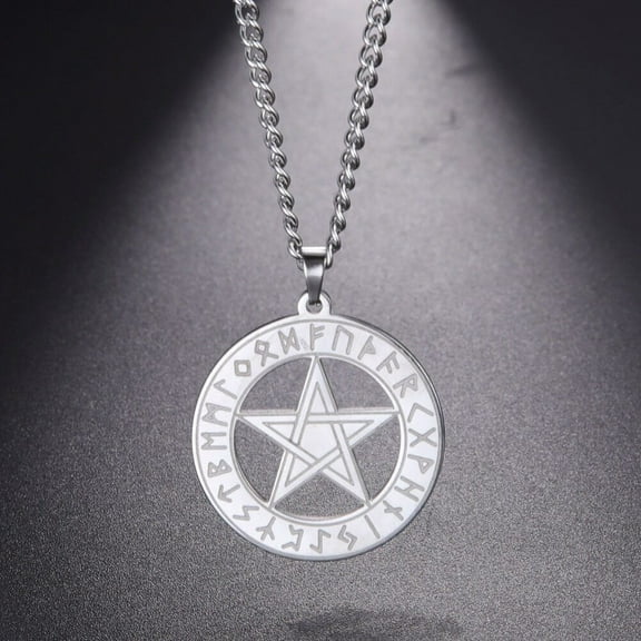 TEAMER Tetragrammaton Pentacle Necklace Runes Star Pendant Stainless Steel Necklace