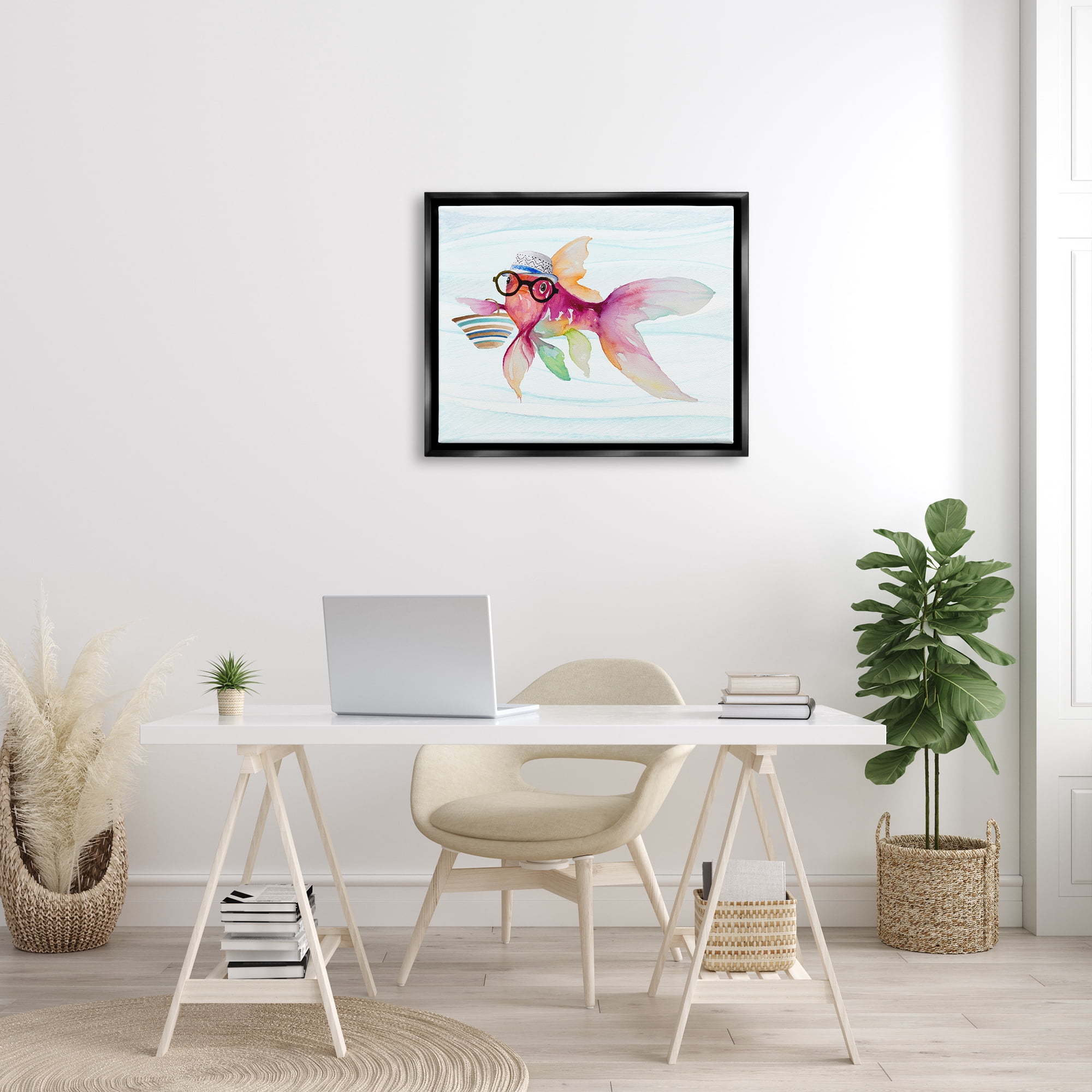 Stupell Hipster Fish Funny Sea Life Landscape Painting Black Floater Framed Art Print Wall Art