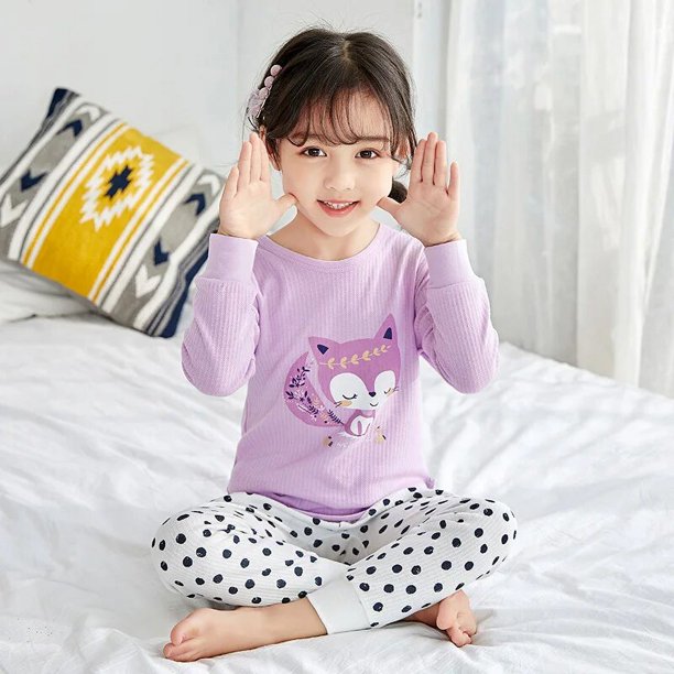 Conjunto de pijama de algodón de manga larga para niños y niñas, ropa de dormir para niños, pijamas de Navidad, pijamas de gato de dibujos animados para niños de 4, 6, 8 y 9 años, Invierno