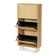thumbnail image 3 of EYYTHUNG Natural Oak Rattan Shoe Cabinet, Entryway Storage Organizer with 3 Hidden Flip Drawers & Wood Legs, Freestanding Narrow Shoe Rack for Compact Spaces, 3 of 7