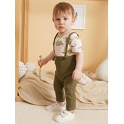 CARETOO Newborn Baby Boy Clothes 2Pcs Cotton Fabric Infant Bodysuit Casual Outfits Bib Overall Pants