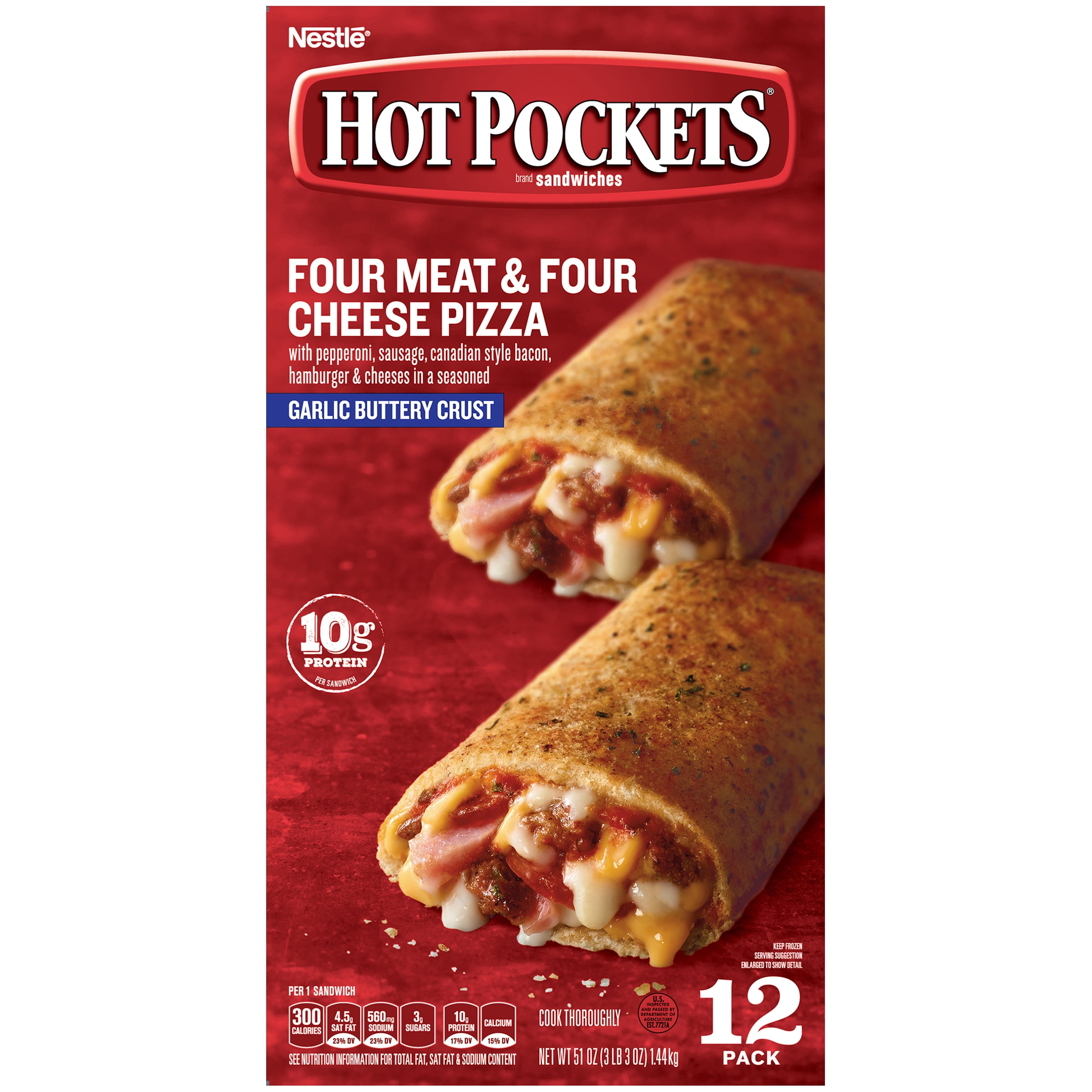 HOT POCKETS Four Meat & Four Cheese Pizza Frozen Sandwiches 12 ct. Box