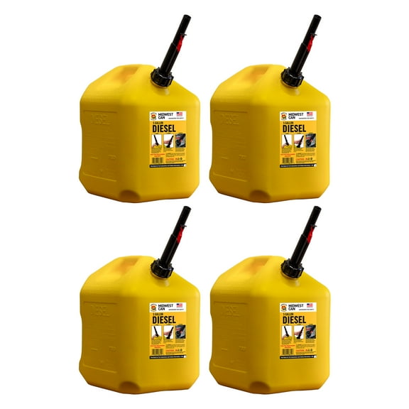 Midwest Can, 5 Gallon Diesel Portable 4 Pack Yellow